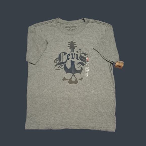 New Mens Gray Levi's Red Tab Guitar Graphic Crew Neck T Shirt Size Large - Picture 1 of 6